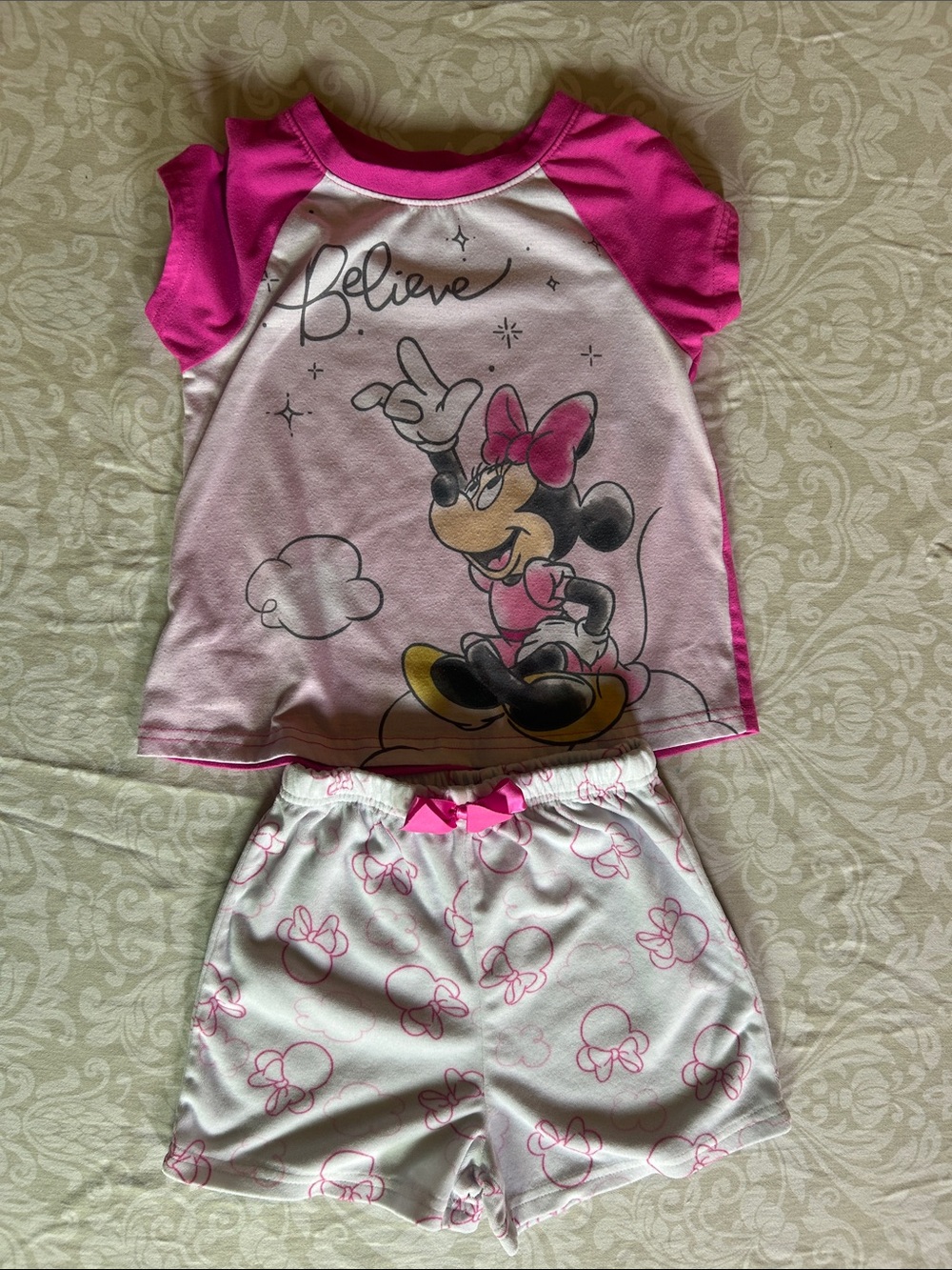 Disney Pink and White Minnie Mouse Pajama Set